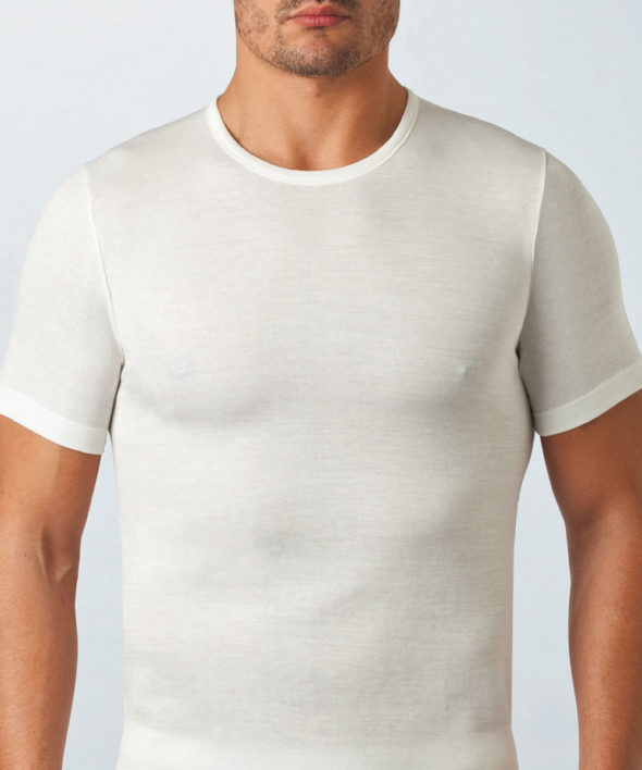 Maglia mezza manica girocollo in lana/cotone