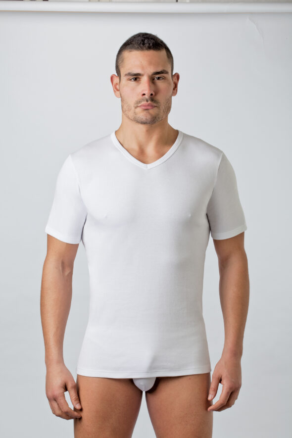 Maglia Mezza Manica Collo a V in 100% cotone interlock felpato Comfort DMU23